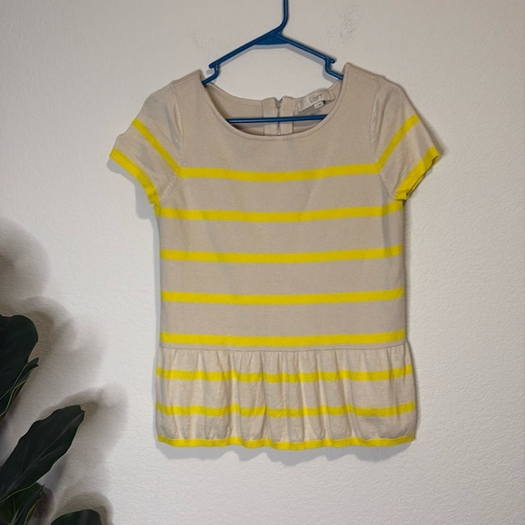 Ann Taylor Loft yellow and cream striped wool blend peplum top Large - Picture 1 of 4